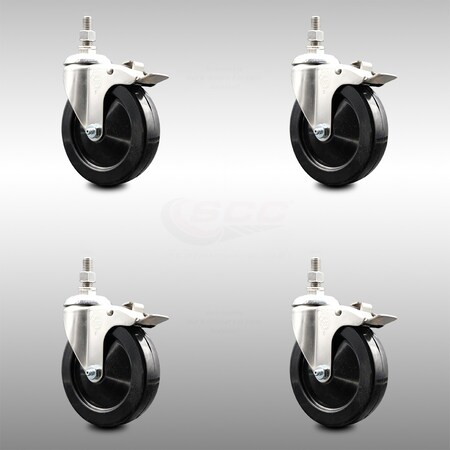 Service Caster 5 Inch 316SS Soft Rubber Swivel 12mm Threaded Stem Caster Set Lock Brake SCC SCC-SS316TSTTL20S514-SRS-M1215-4